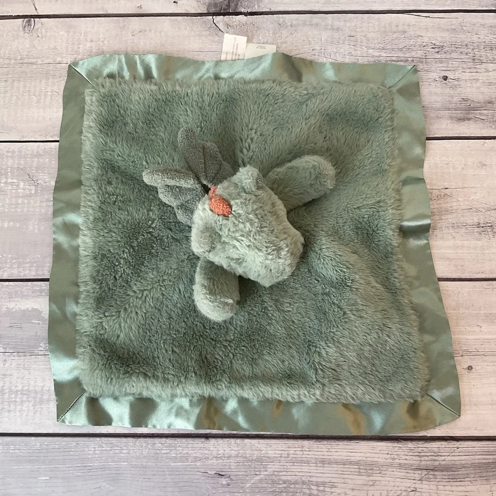 Cloud‎ Island Dragon Wings Lovey Green Plush Baby Security Blanket Satin